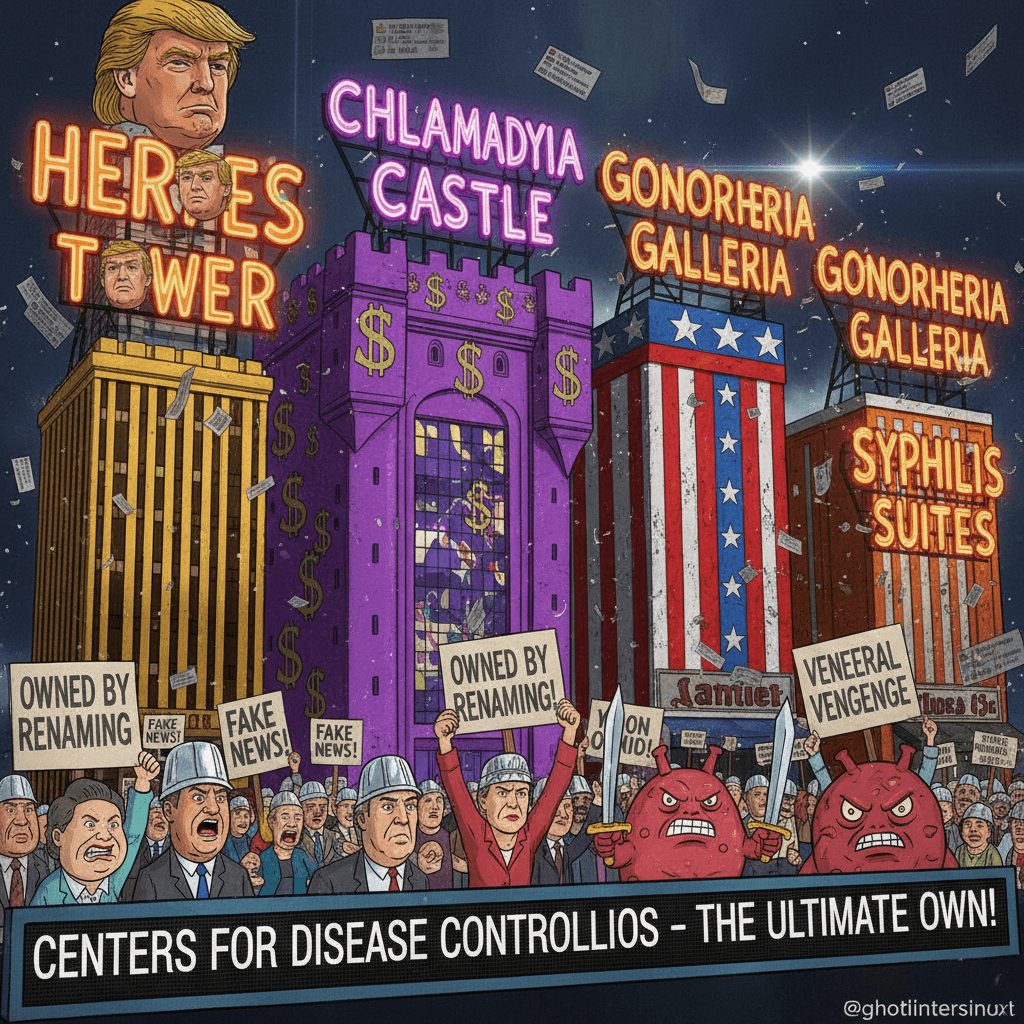 Trump centers named after STIs—the ultimate roast disguised as fake news