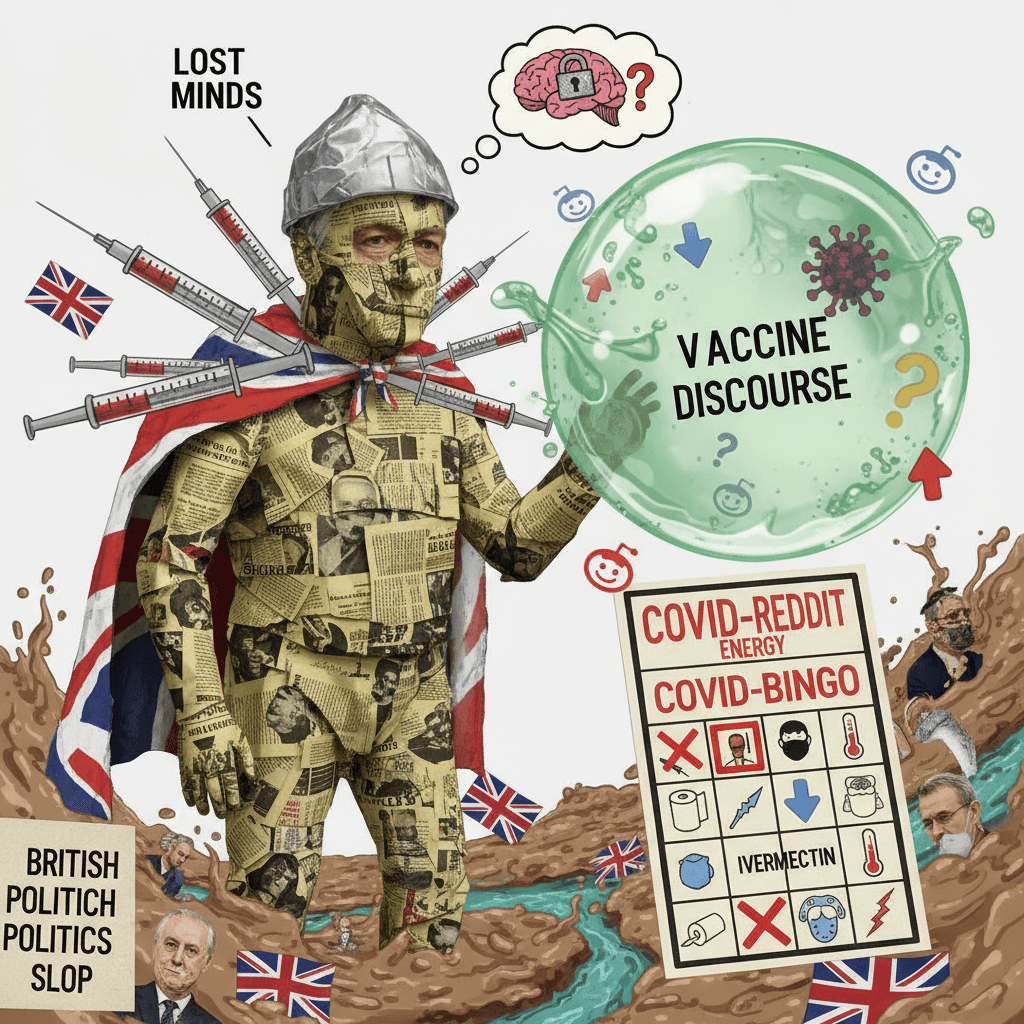 Farage memory diss wrapped in vaccine discourse, peak reddit energy