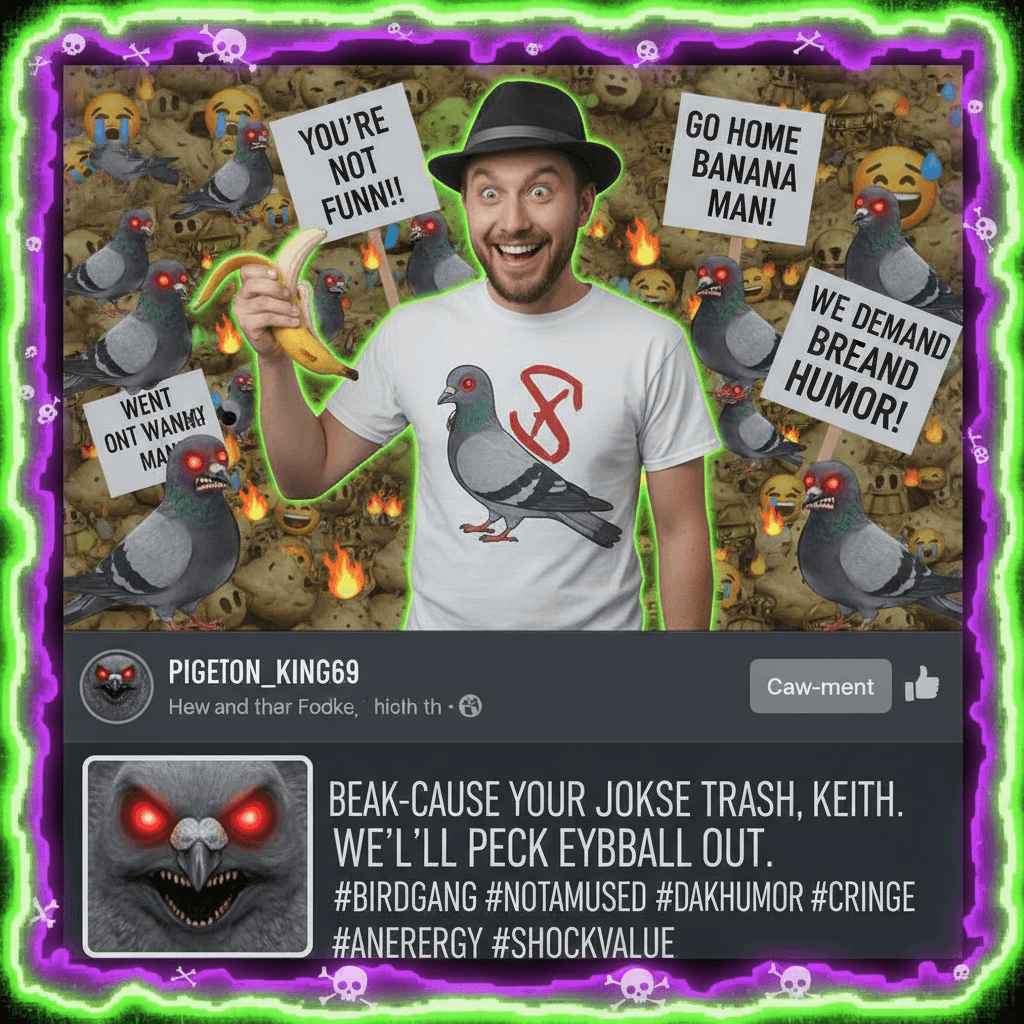 Keith thinks he's hilarious, pigeons think otherwise