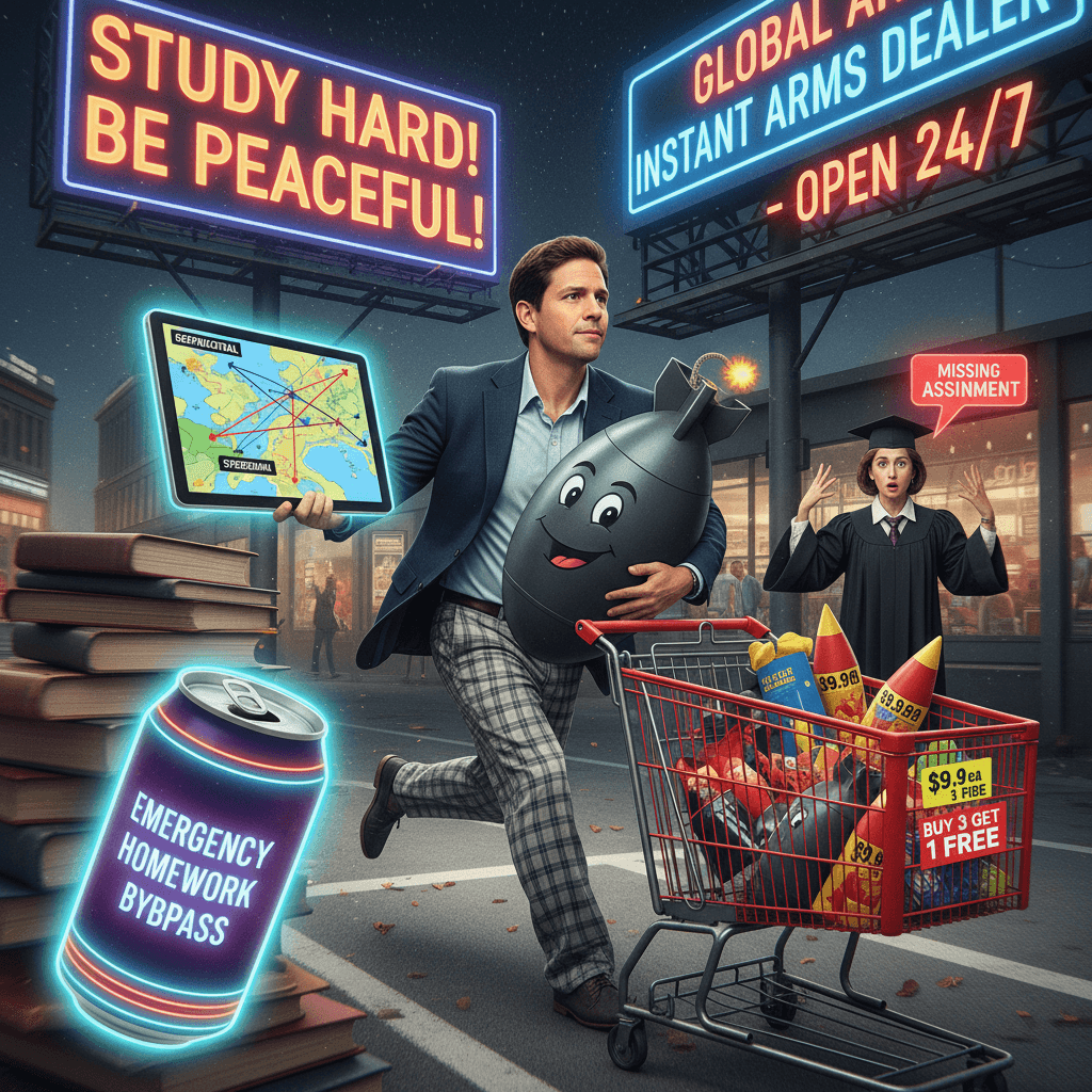 Marco Rubio declares emergency to skip homework, sells bombs instead