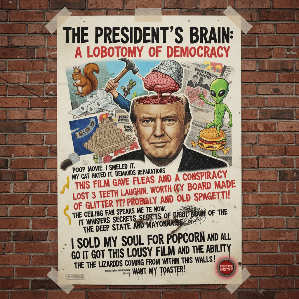 Fake movie poster with reviews that escalate from crude to genuinely unhinged