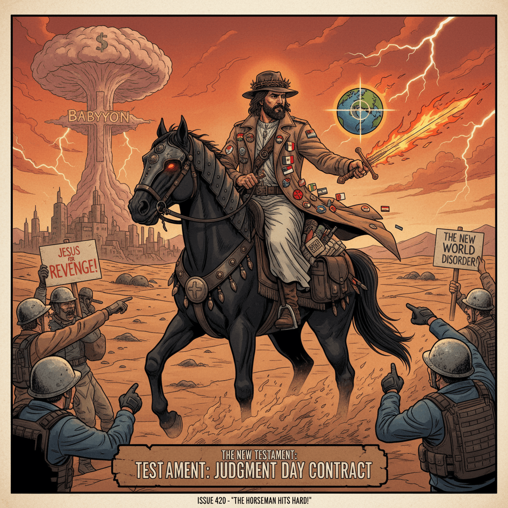 guy thinks jesus is a geopolitical hitman on a horse, very normal