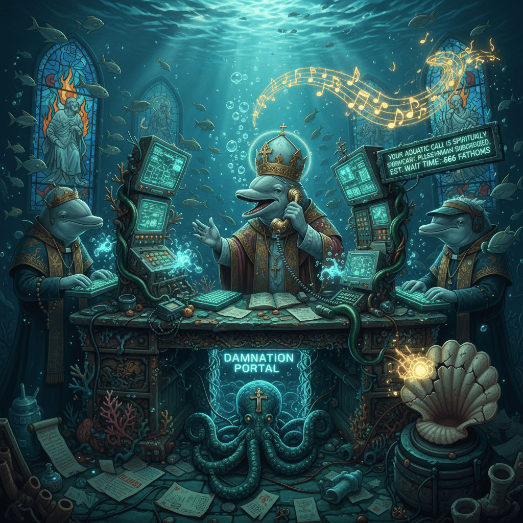 Pope runs underwater damnation hotline staffed by dolphins; your call is very important