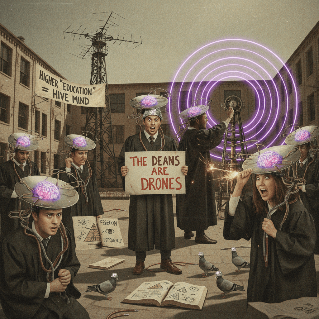 college bad, mortarboards are mind control, very normal take