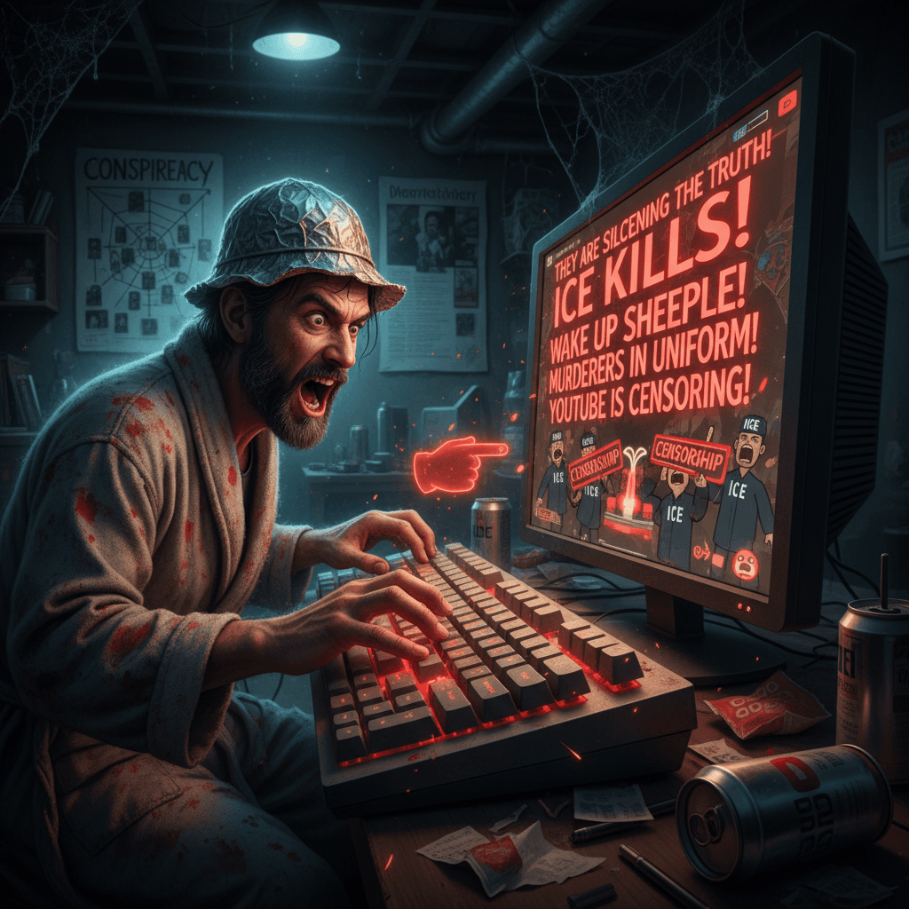 Angry caps-lock manifesto accusing ICE agents of murder via YouTube comment