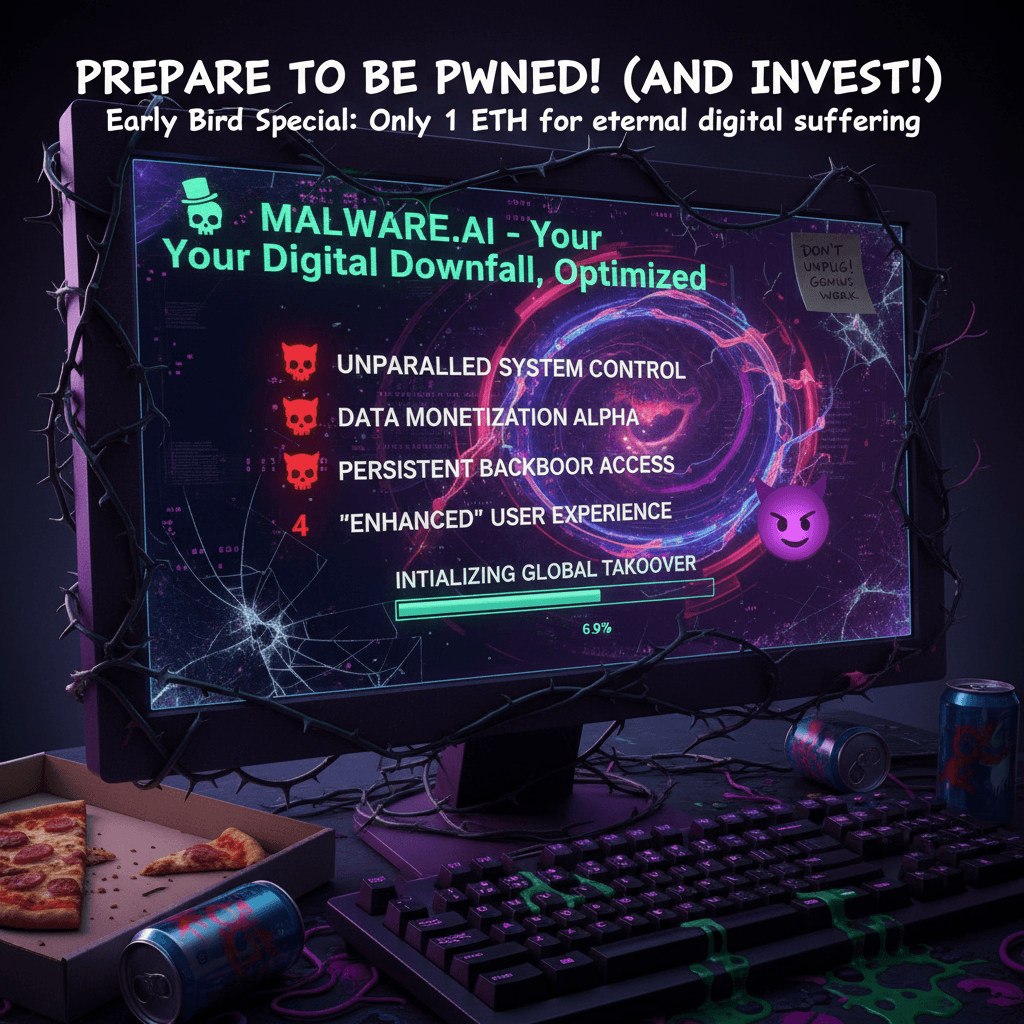 Windows error screen but make it malware startup pitch deck energy