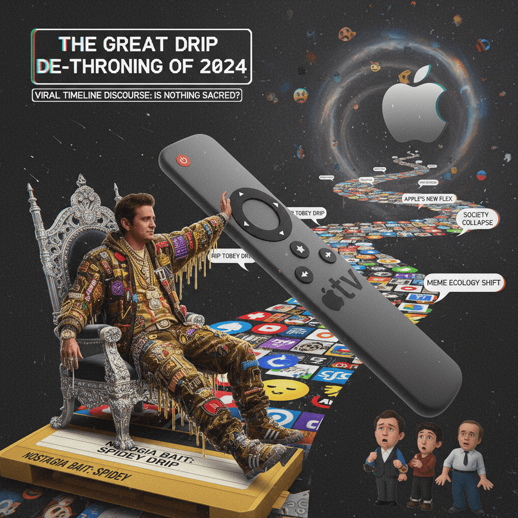 Tobey's drip dethroned by Apple TV desperation, truly we live in a society