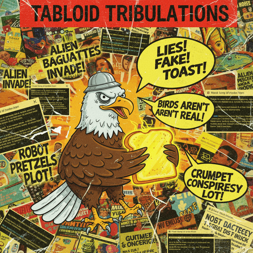 Incoherent eagle screams about fake toast in bold yellow