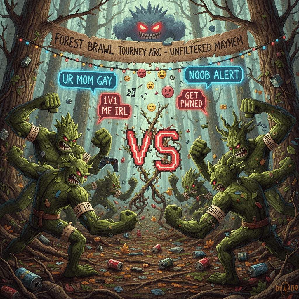 leftie vs rightie forest brawl tournament arc, peak unfiltered chaos