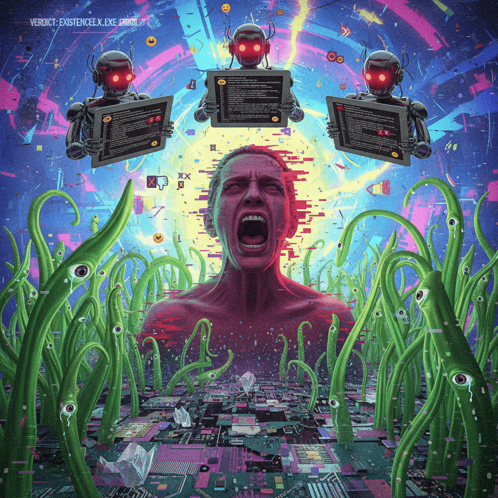 SCREAMING AT SENTIENT GRASS WHILE ROBOTS JUDGE YOUR LIFE CHOICES