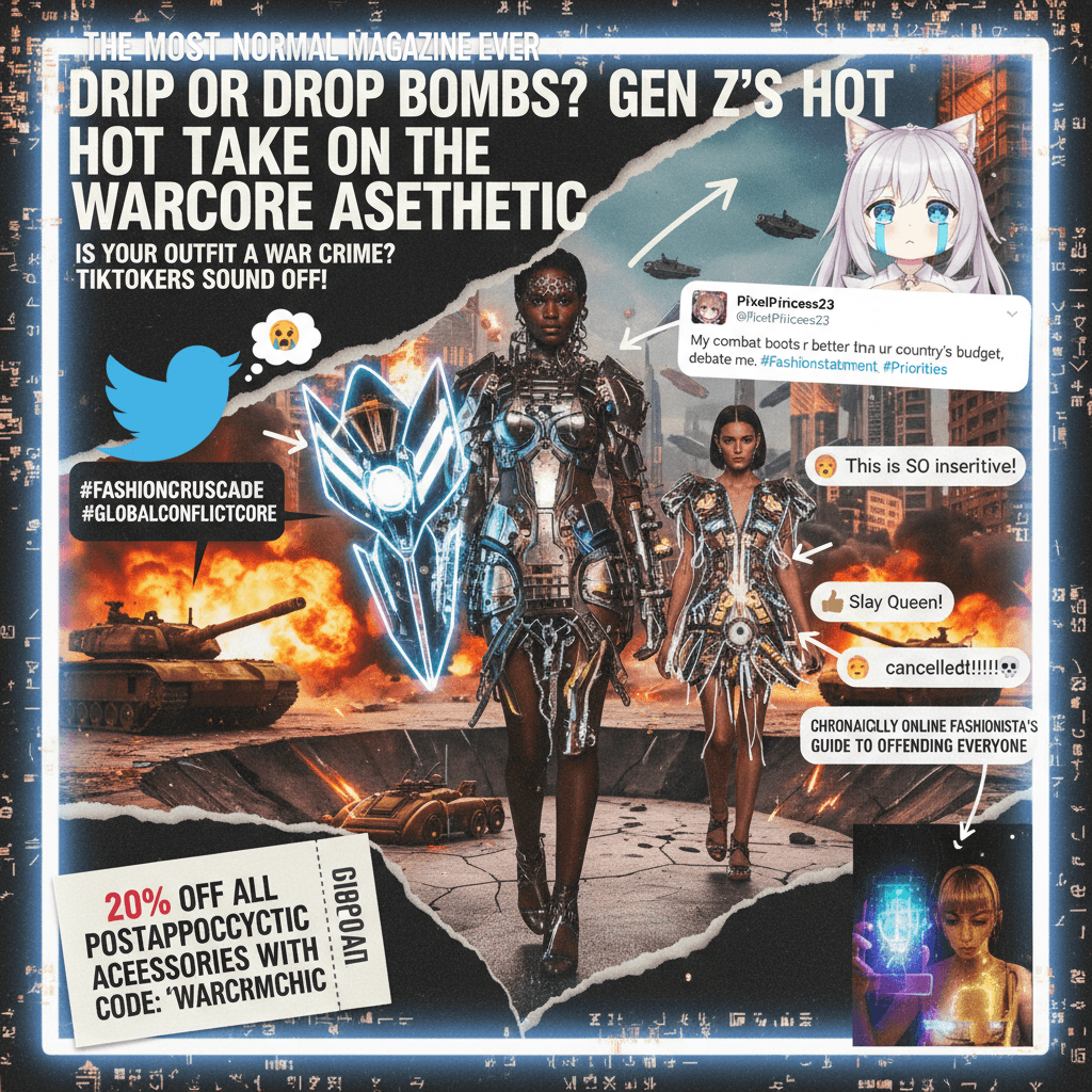 Connecting futuristic fashion to global conflict, the most normal take ever