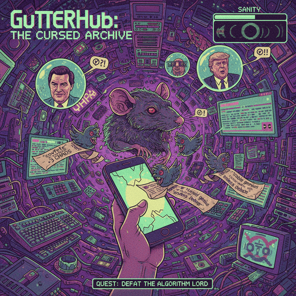 gutterhub dungeon crawler where political tweets are cursed artifacts