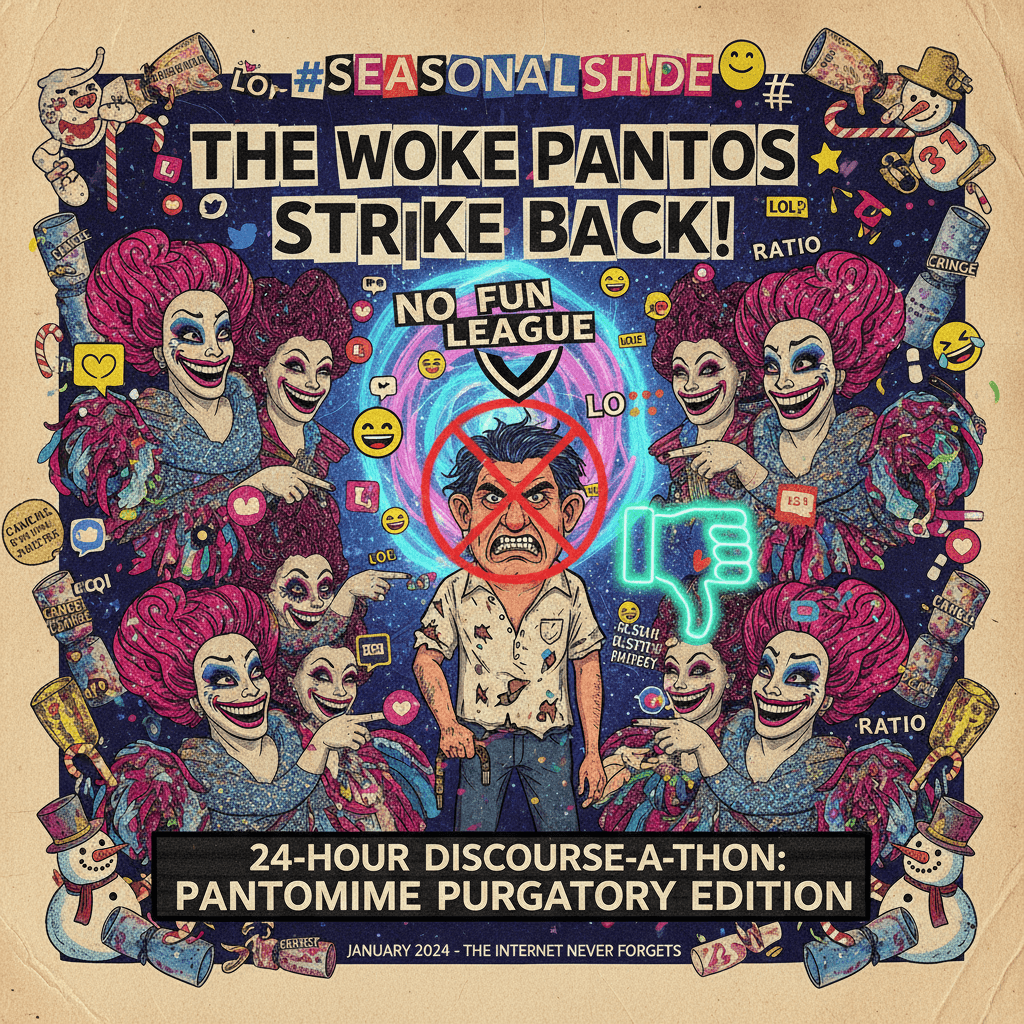 guy mad about pantomime dames, gets ratio'd by entire internet