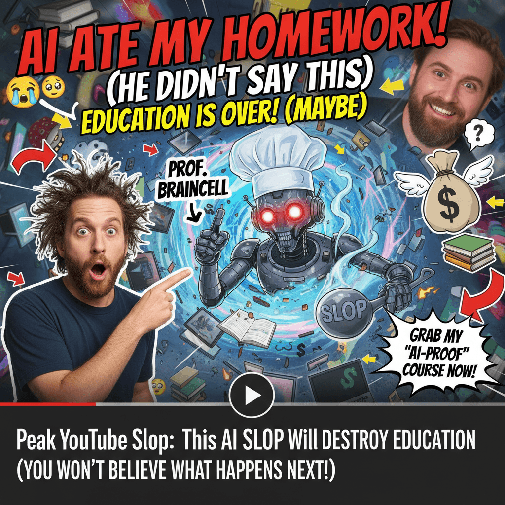 Peak YouTube slop: AI will destroy education (he didn't say this)