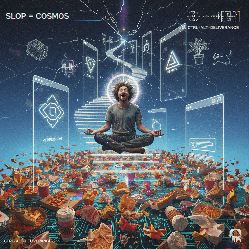 slop becomes UI, reality glitches, programmer achieves enlightenment