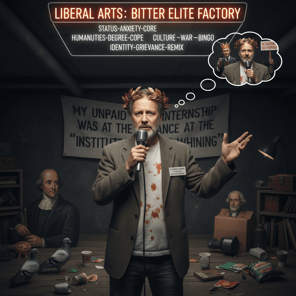 Comedian blames liberal arts for manufacturing bitter elites, accidentally describes himself