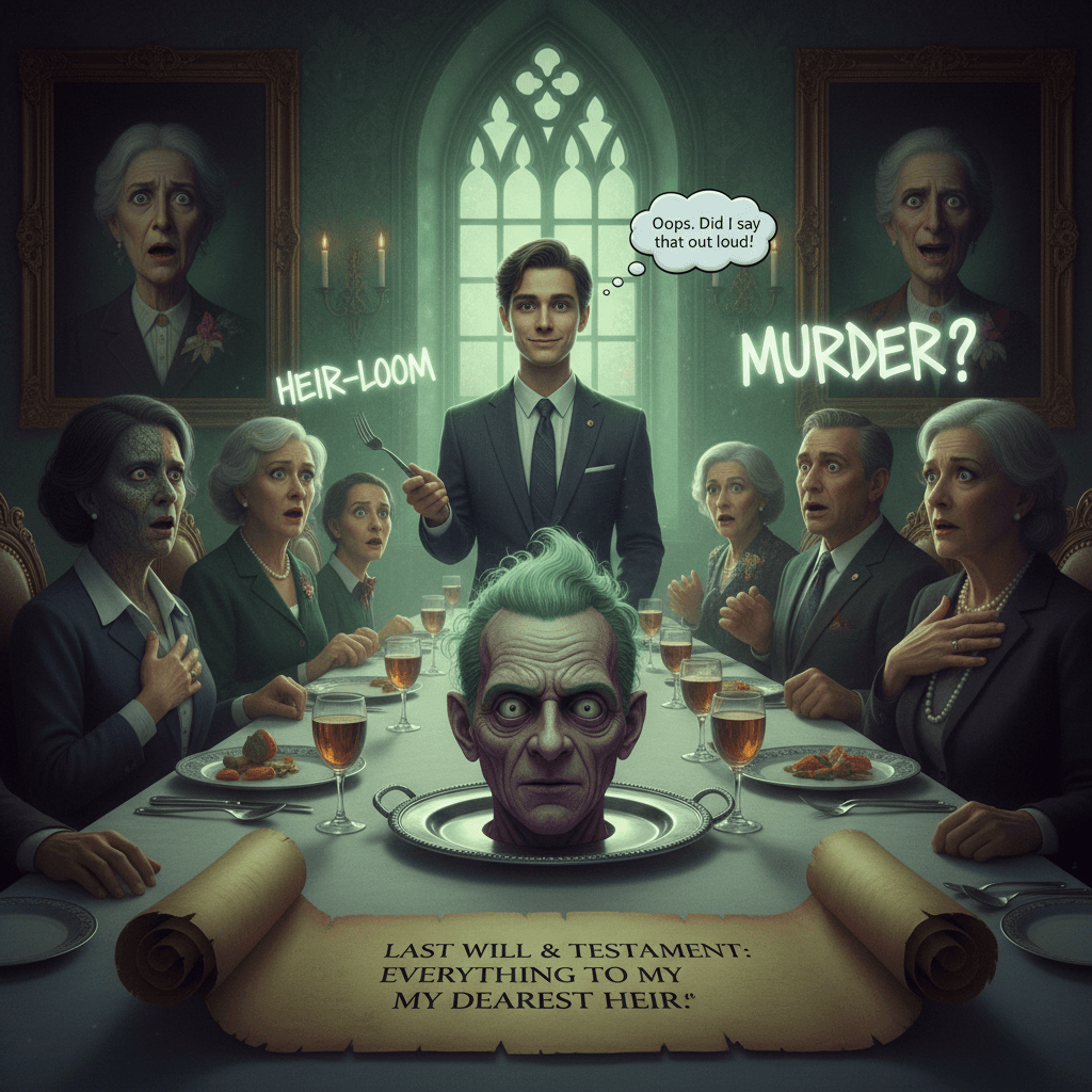 heir casually admits matricide, head shrinks like beetlejuice, no reptiles involved