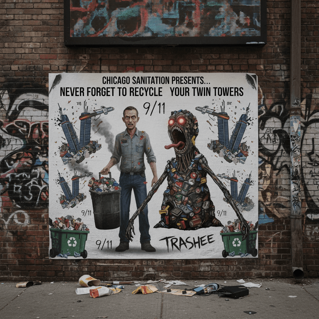 chicago sanitation hired an ai to make 9/11 ads ft. one guy and trashee