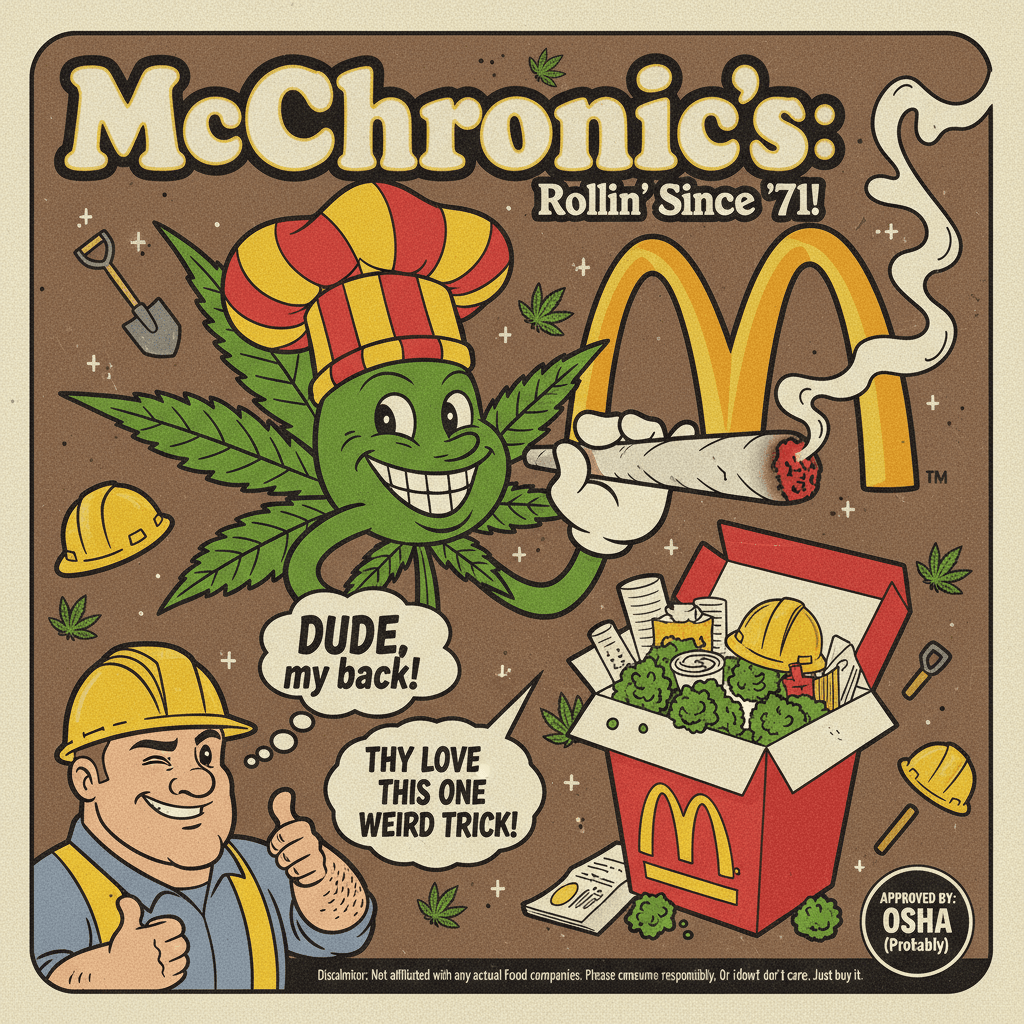 McDonald's aesthetic meets weed branding, construction workers love this one weird trick