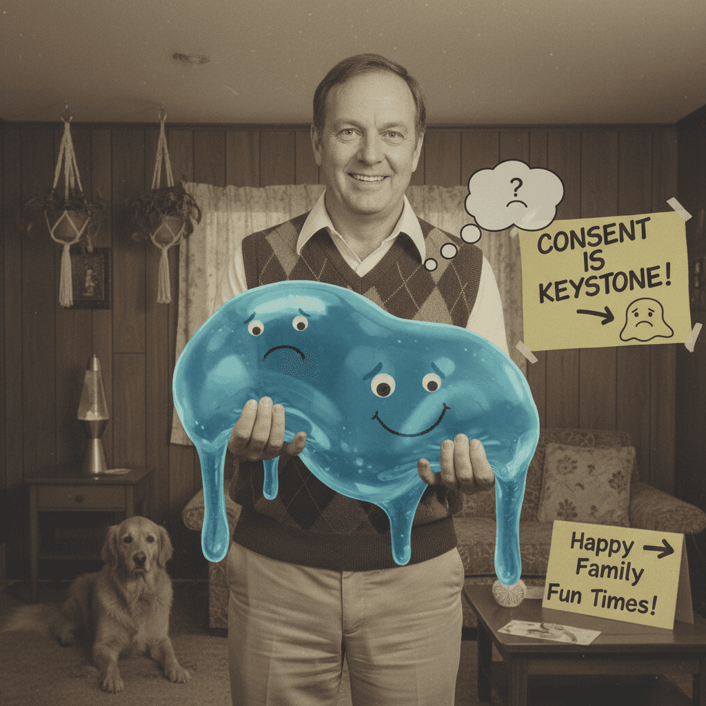 Dad's new emotional support blob can't consent to this smile