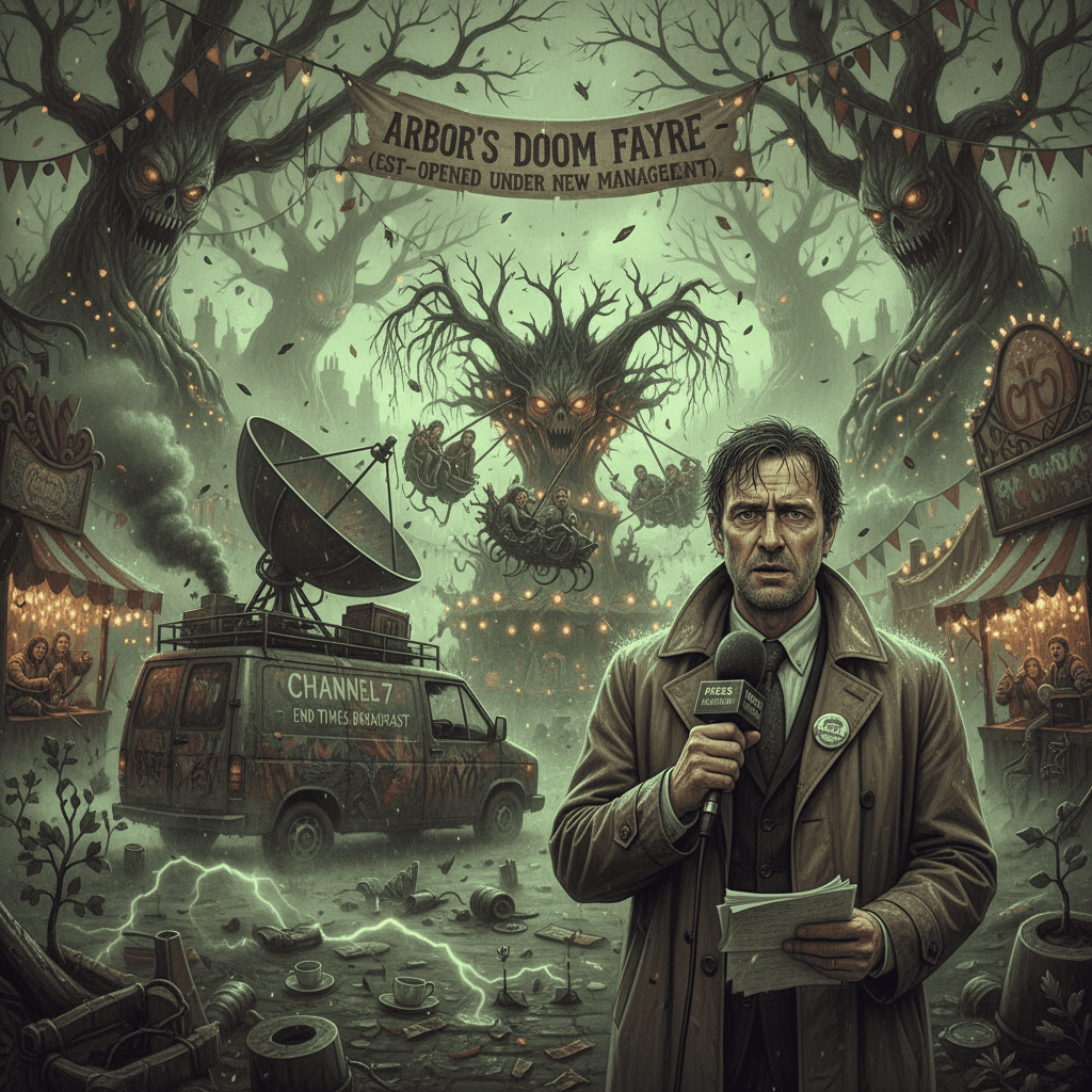 Local tree fair mysteriously becomes dystopian hellscape, reporter somehow still employed