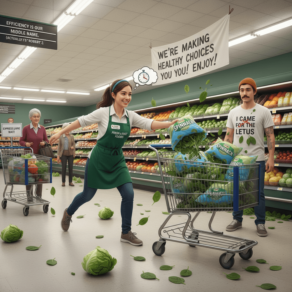 Lettuce out, spinange in—store employee speedrunning customer service