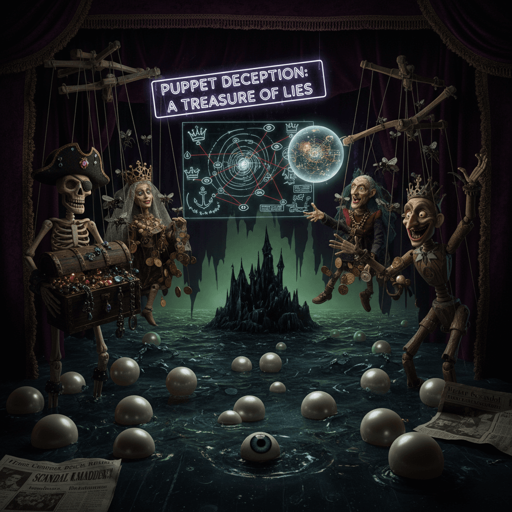 offshore pearls, puppet drama, dark treasure—pure nonsense theater