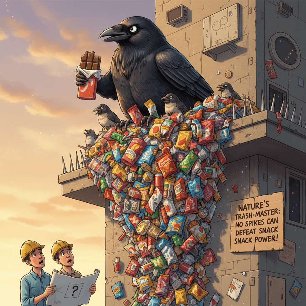 Bird defeats anti-bird spikes using only determination and junk food