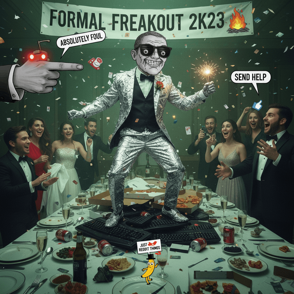 Peak unhinged energy meets formal occasion, absolutely foul