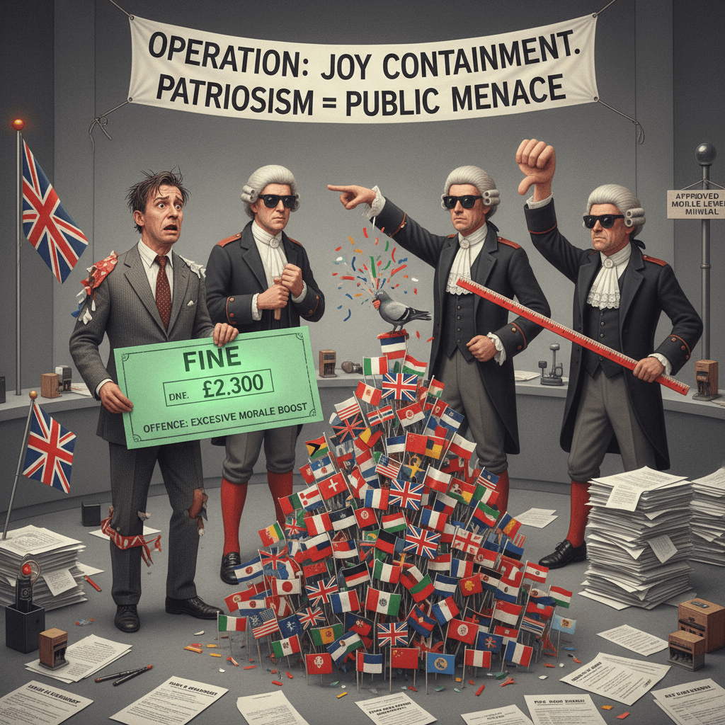 Man fined £2.3k for flags; council decides morale boost = threat