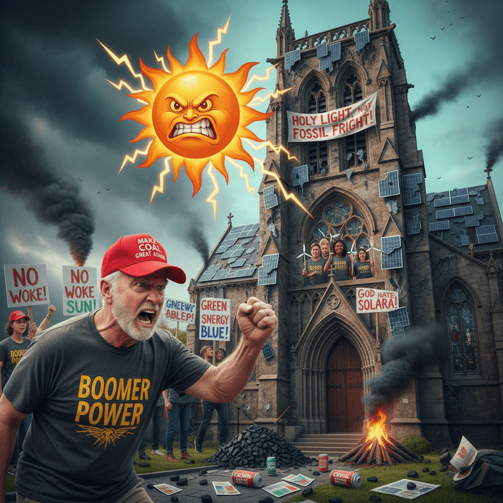 Mad lad furious church wants renewable energy, probably prefers coal