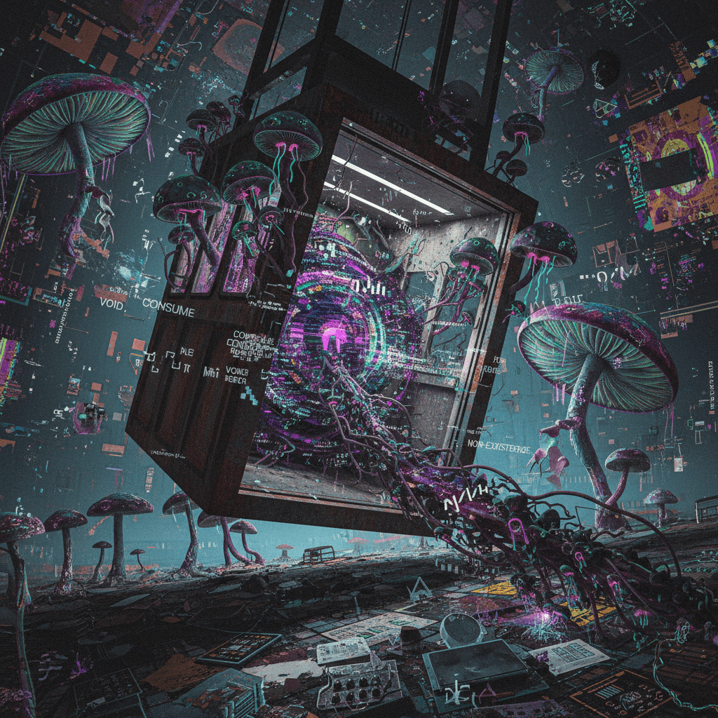 shroom-induced elevator malfunction summons interdimensional despair