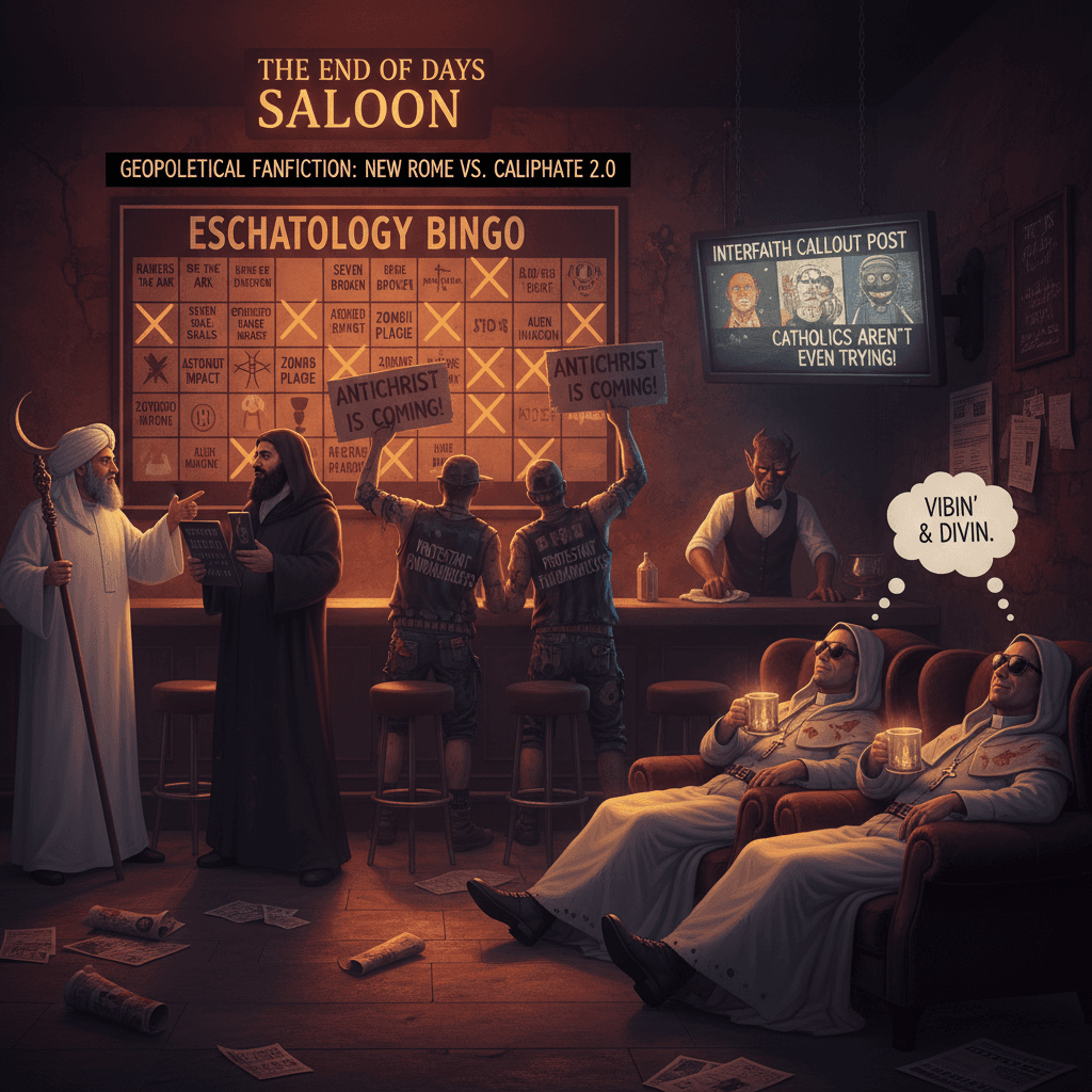 three religions walk into apocalypse bar, catholics just vibe