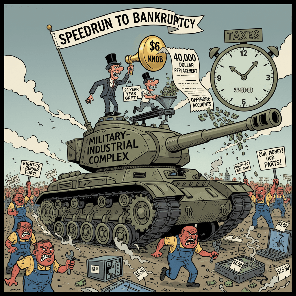 $6 knob, $40k replacement, 20yr grift: the military-industrial complex speedrun