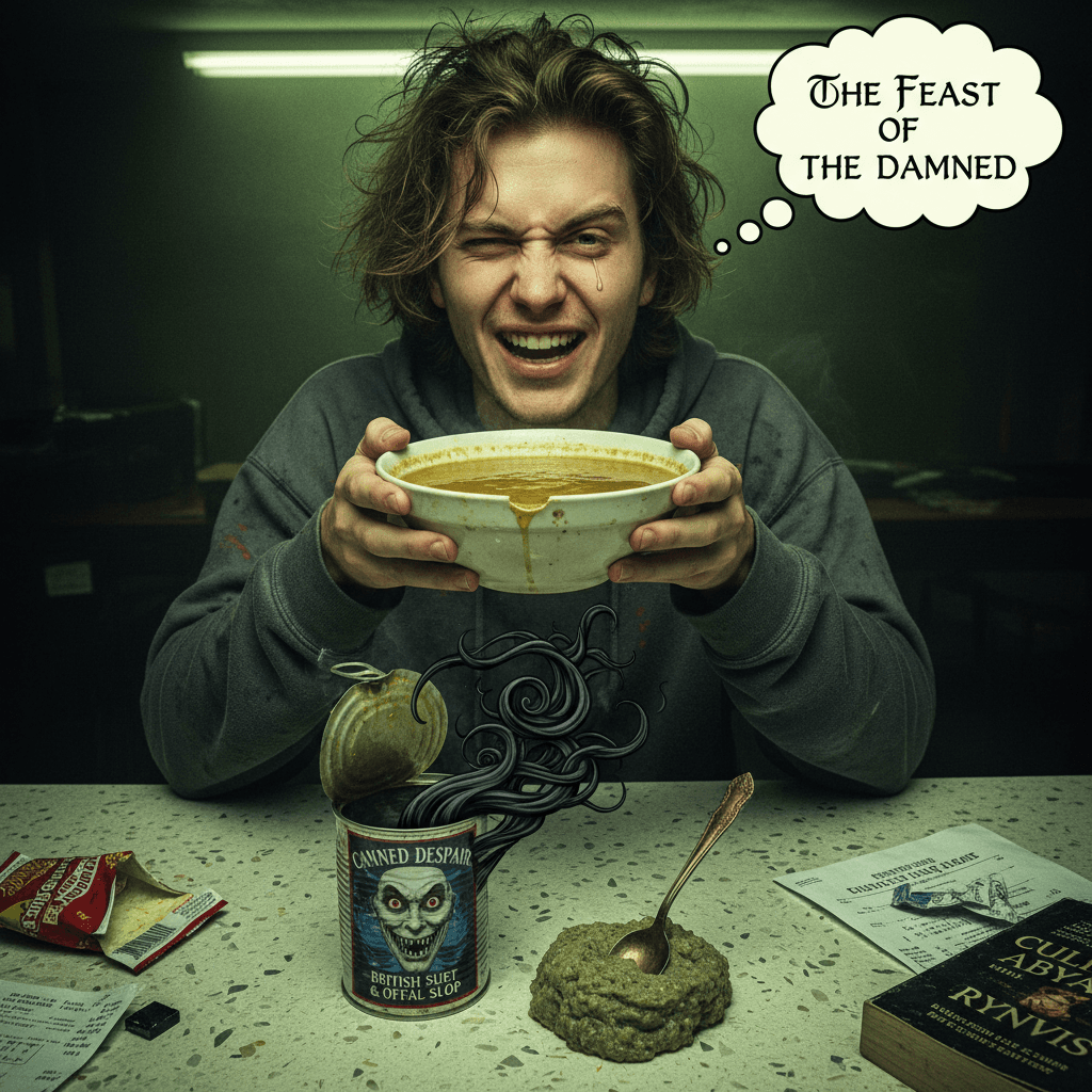 Chicken broth for lunch, canned despair for dinner