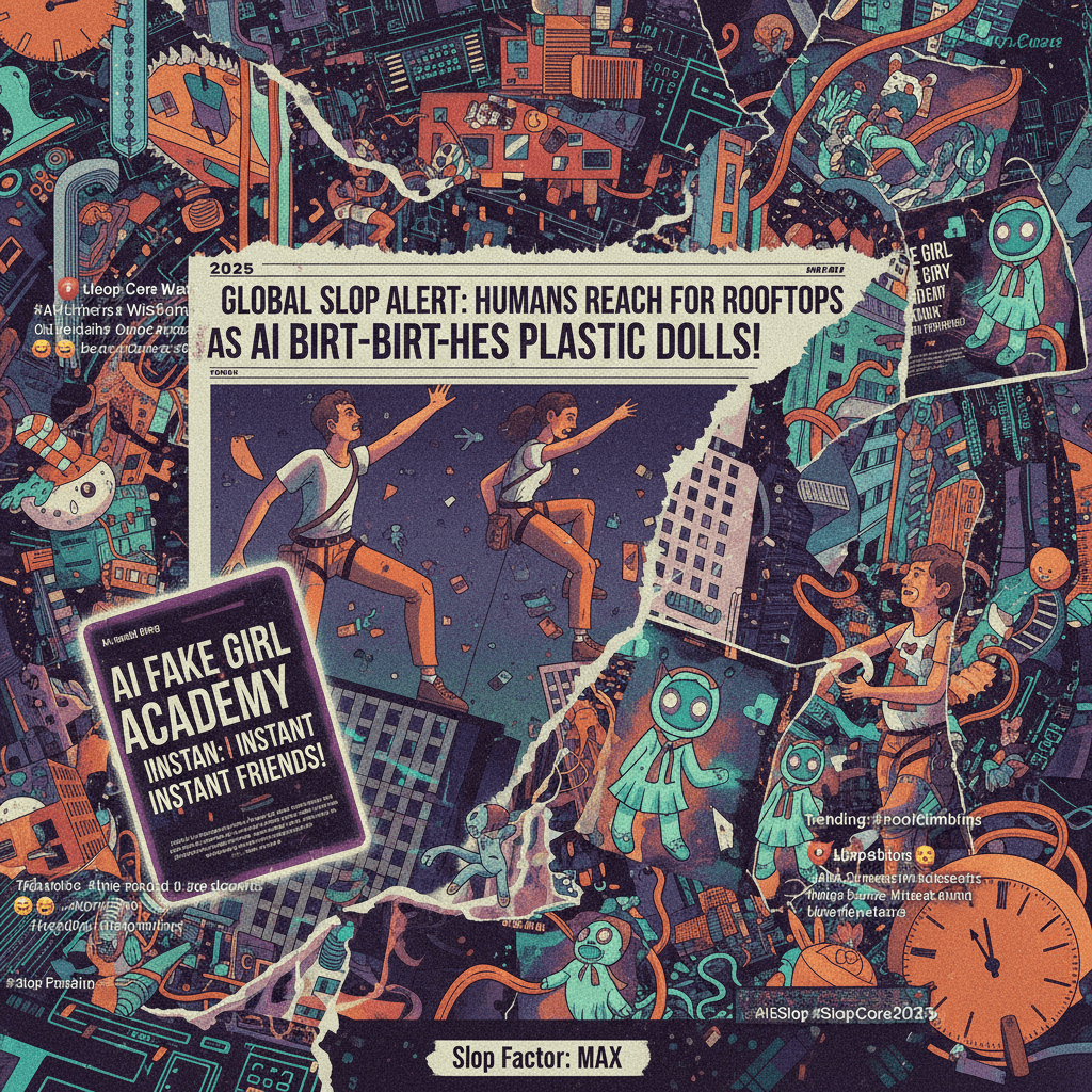 AI generates fake schoolgirls while humans climb buildings: 2025 news is peak slop