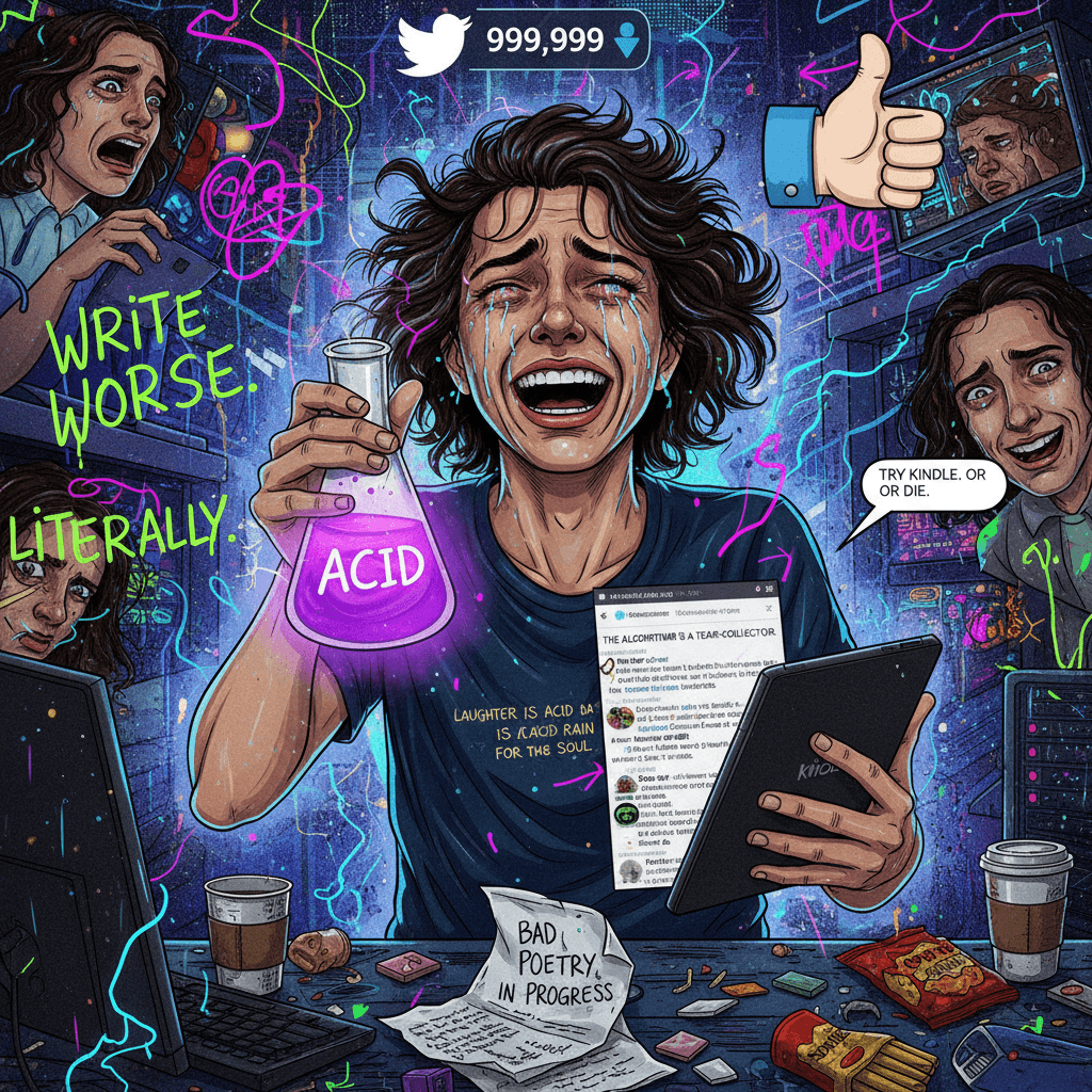 Take acid, cry, laugh, write worse. Also try Kindle.