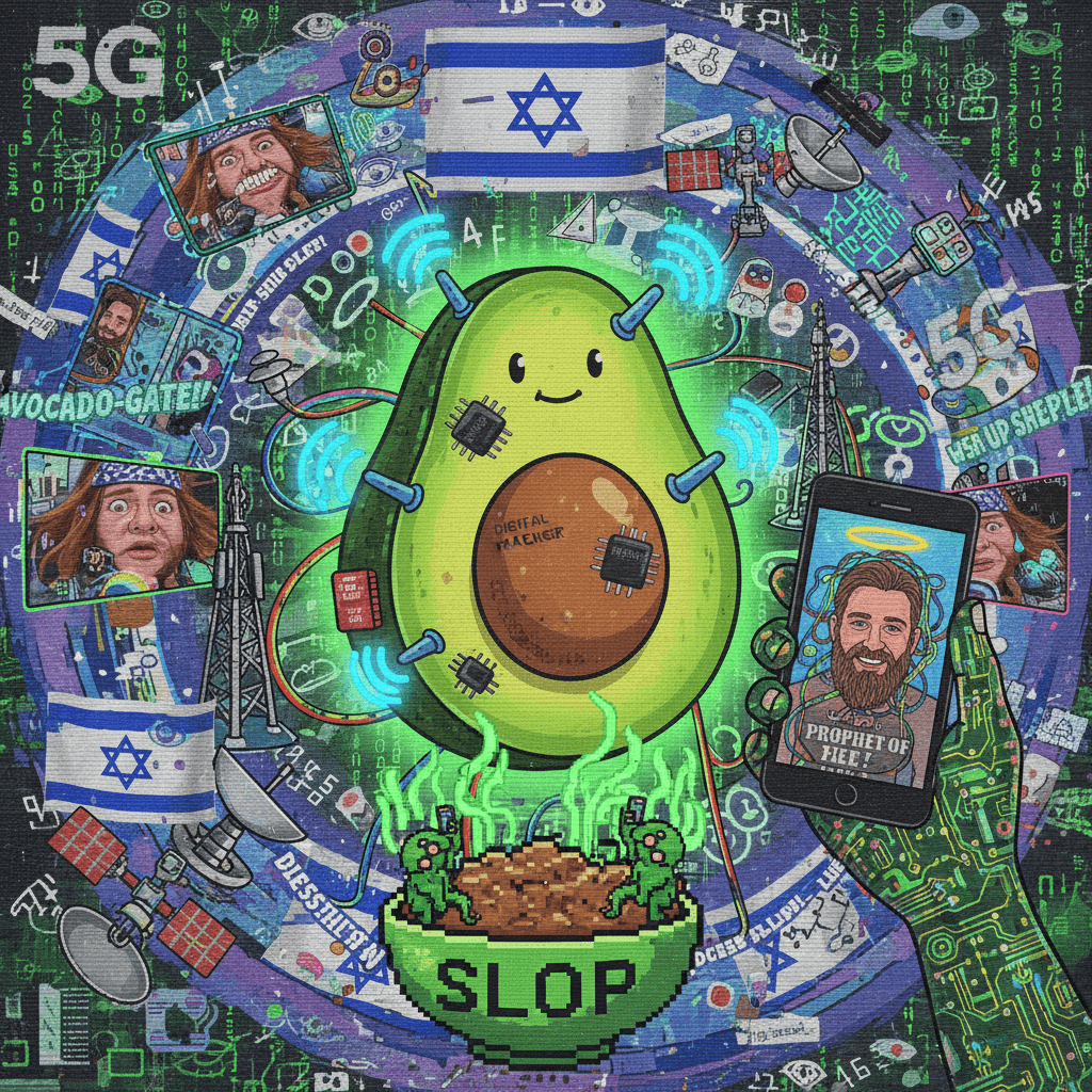 Israeli avocados now have 5G, apparently. Peak slop.
