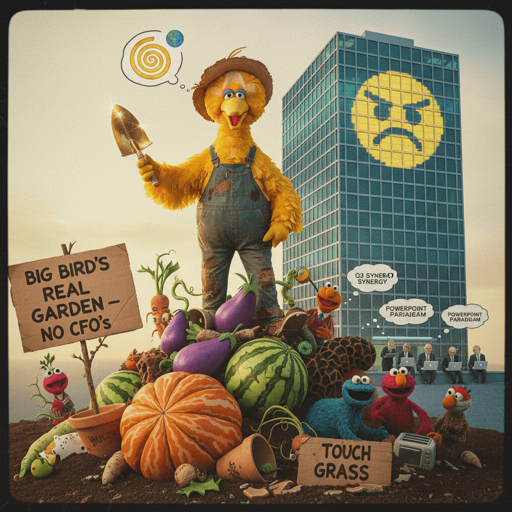 Big Bird's gardening arc too real for corporate mediocrity
