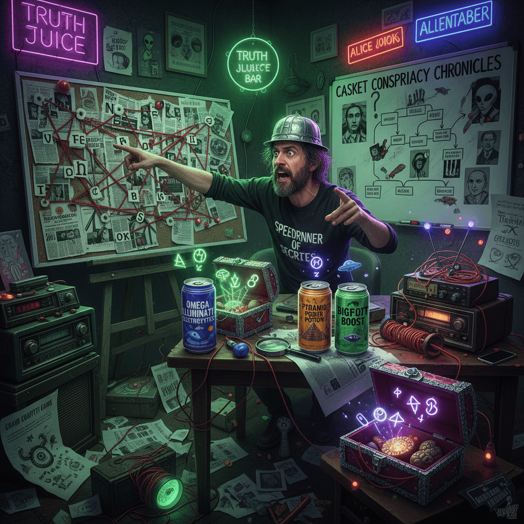 casket crimes solved via word soup and conspiracy energy drinks