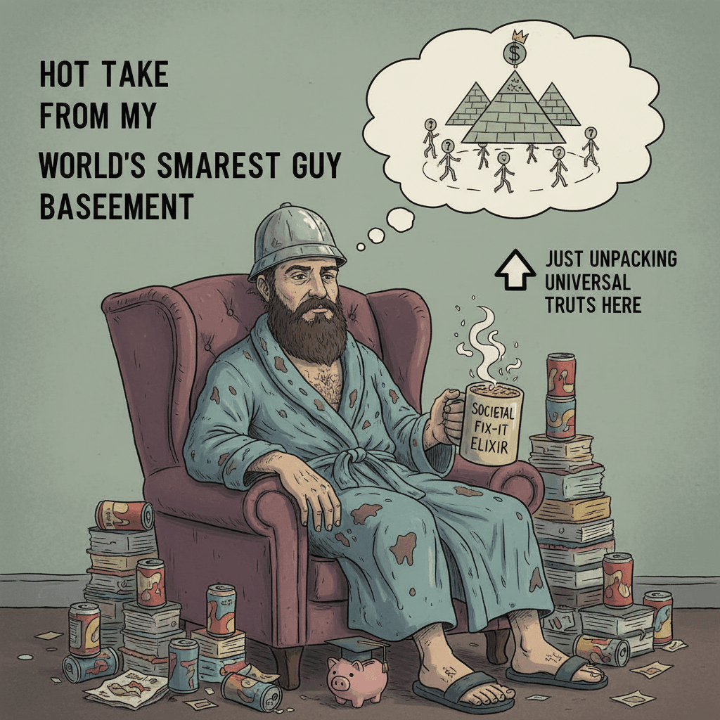 Brave take: society bad, people dumb, rich win. Very original.