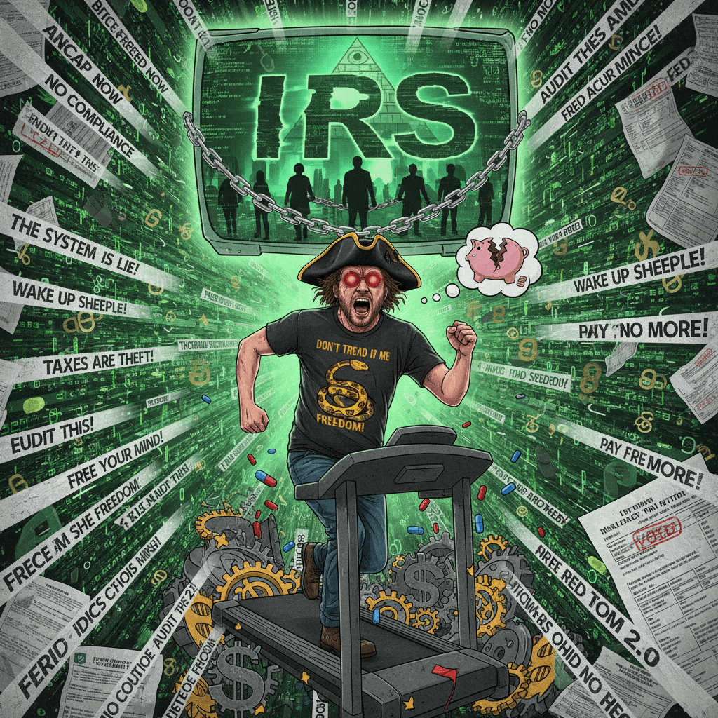 red-pilled taxes = slavery thesis in all-caps desperation