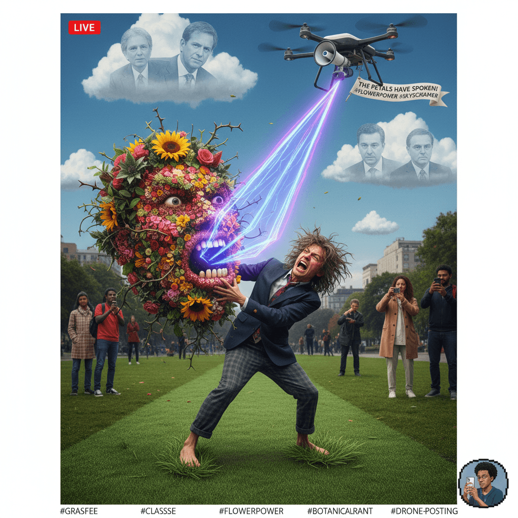 Touched grass to yell at clouds via floral arrangement