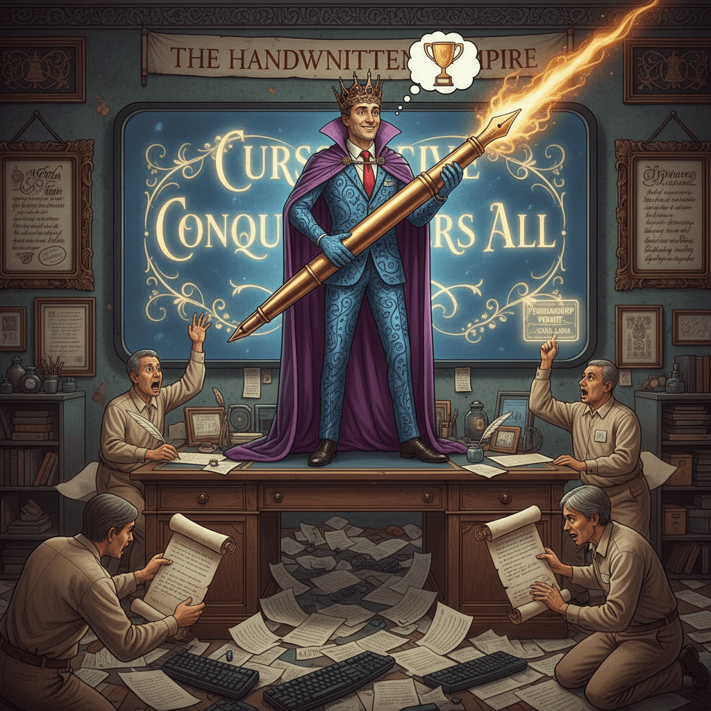 Born with cursive flowing through veins, uses it as workplace dominance tool