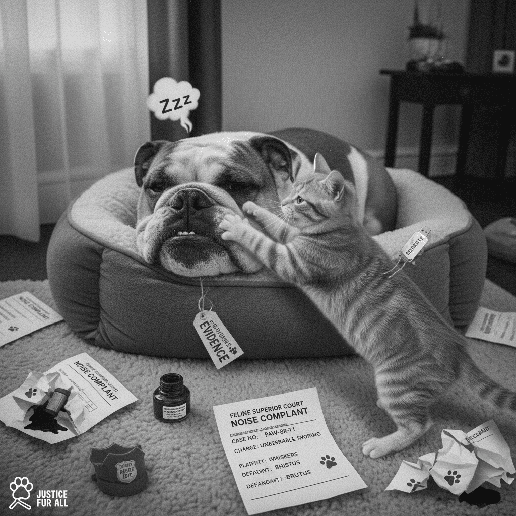 Cat files noise complaint via paw strikes, evidence secured