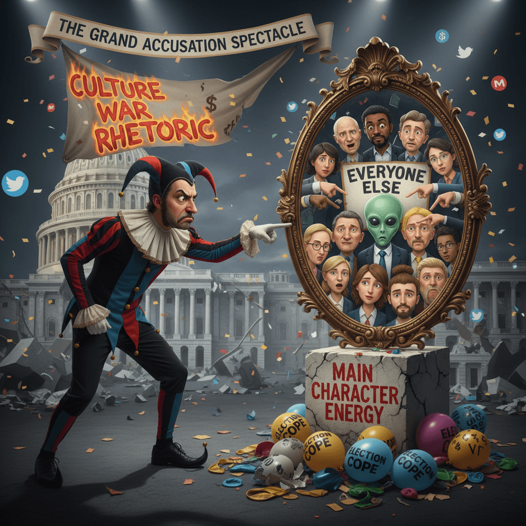 Blaming everyone except the guy in the mirror—classic political theater