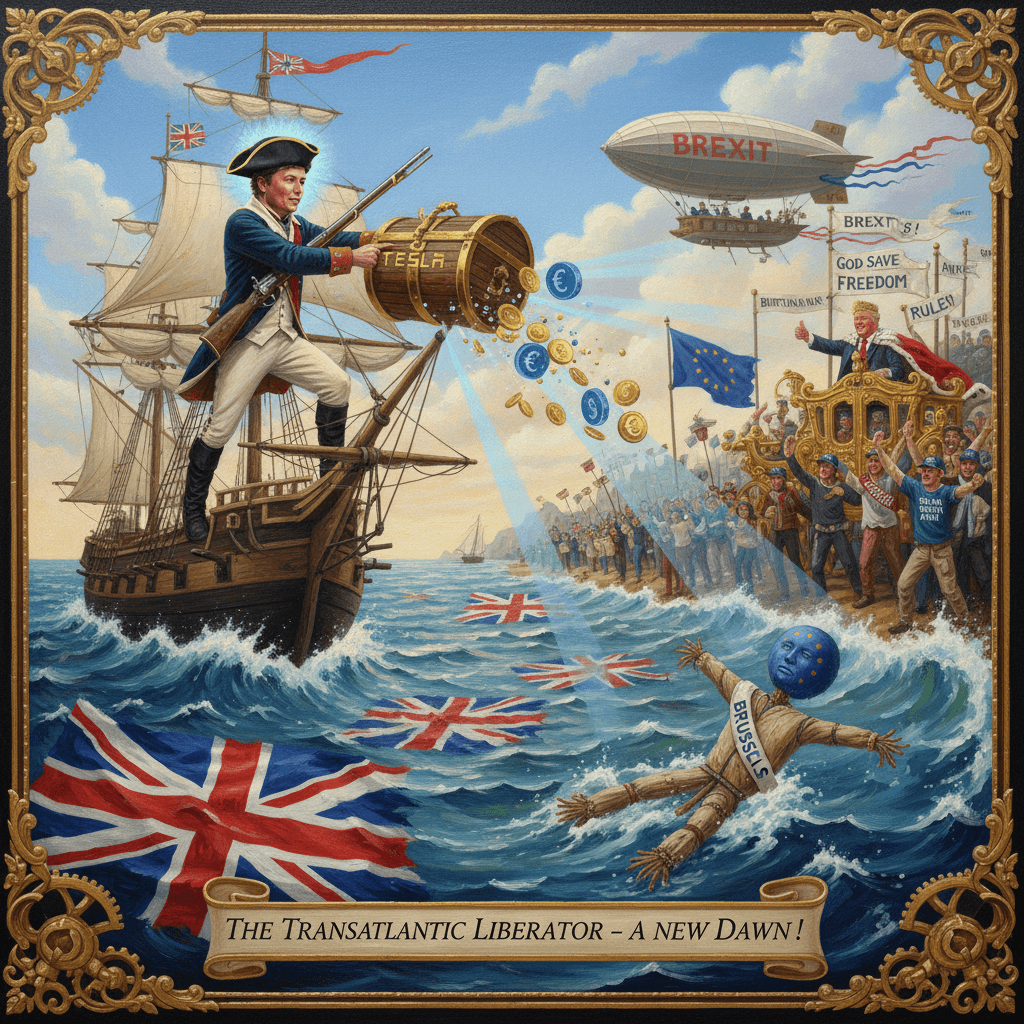 Boston Harbor tea-dumping Elon saves Britain from Brussels, probably