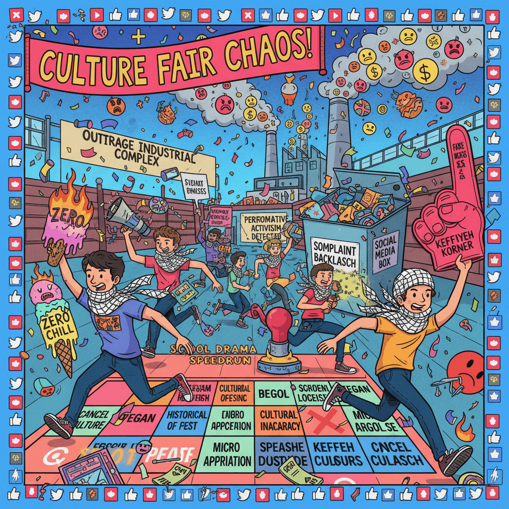 Keffiyehs at the culture fair starter pack: maximum offense, zero chill