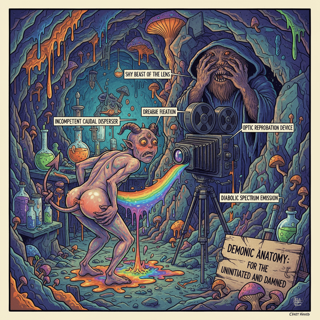 Incompetent demon's color-changing ass spray exposed on film