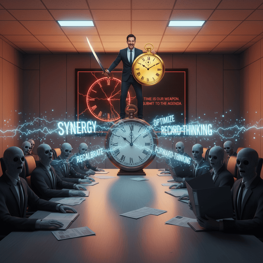 guy discovers clock, uses it to assert dominance in meeting